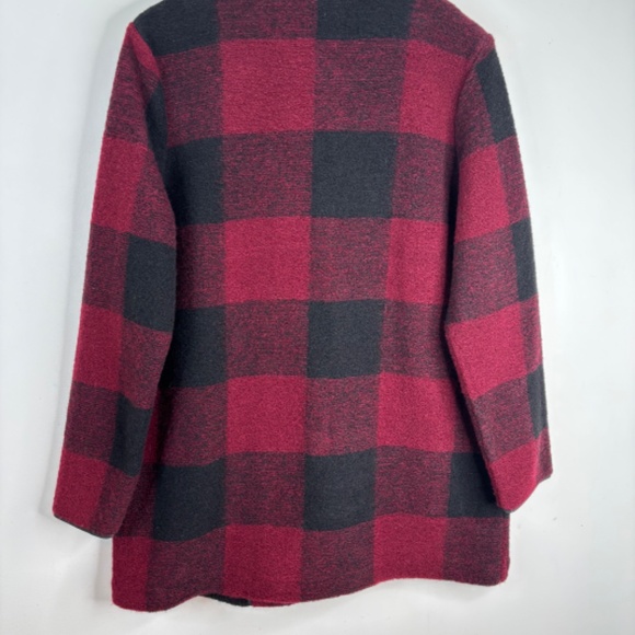 Soft Surroundings Hardey Plaid Wool Jacket L Red Black Sherpa Cabin Christmas - Picture 5 of 12